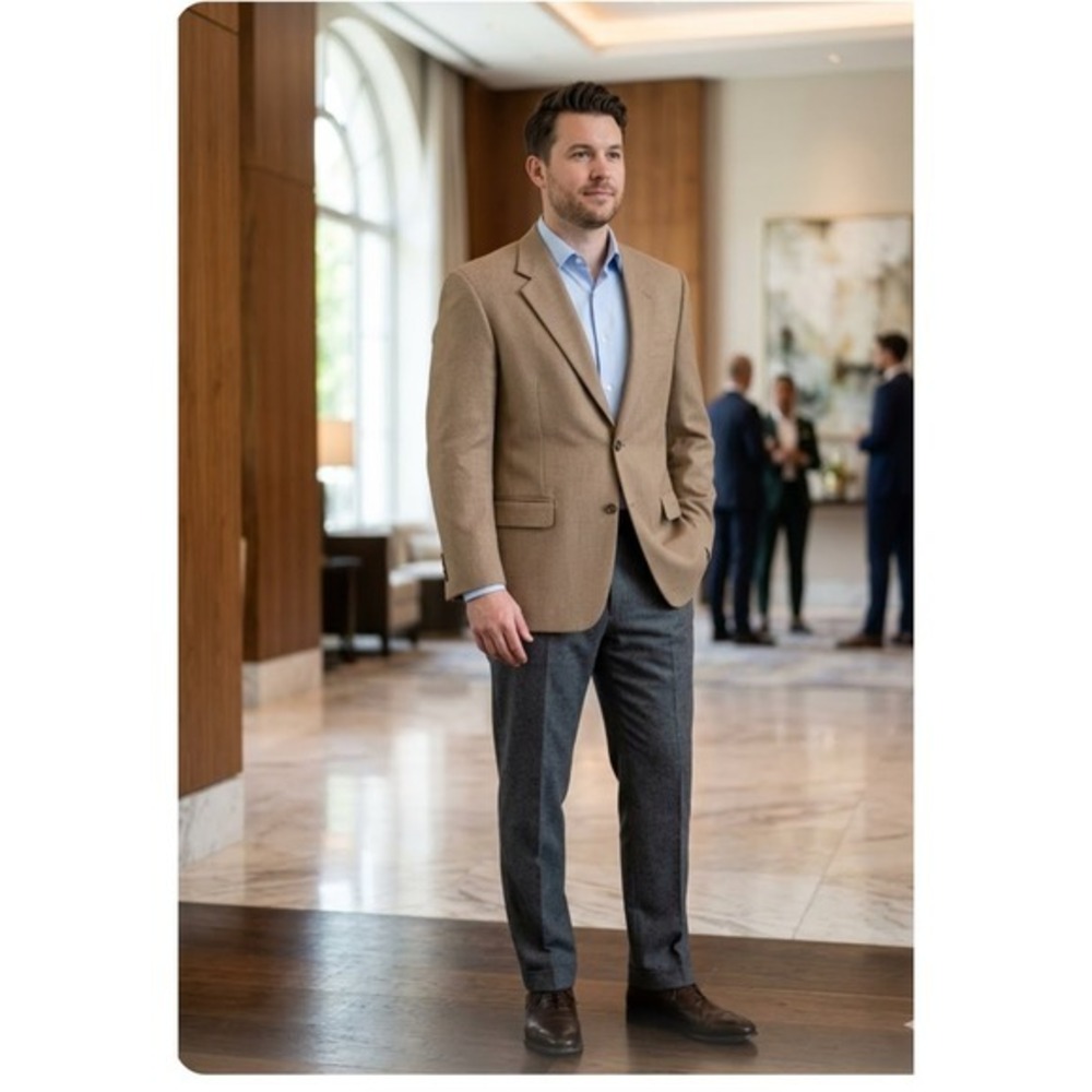 Club Room By Charter Club Mens Camel Hair Sports Coat 42R Office Career Oldmoney